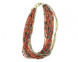 Coral Turquoise Strands Seed Bead Necklace