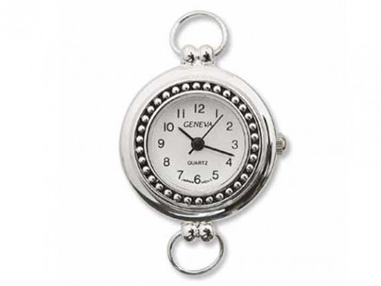Silver Plate Beaded Watch Face With Loop