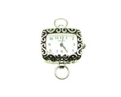 Silver Plate Sideways Rectangle With S Swirls With Watch Face Loop