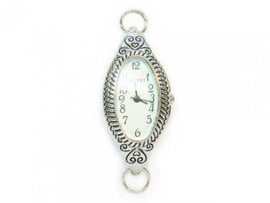 Silver Plate Rope Design Long Oval Watch Face Loop