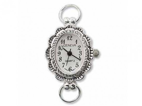 Silver Oval Watch Face with Scalloped Edge Loop