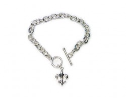 Silver Chain Link Toggle Bracelet With Fleur-De-Lis Charm