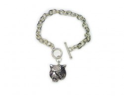 Silver Chain Link Bracelet With Tiger Face Charm