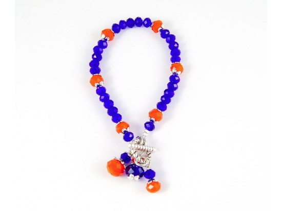 Blue Orange School Colors 3 Bead Charm Toggle Bracelet