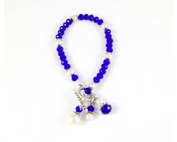 Blue White School Colors 3 Bead Charm Toggle Bracelet