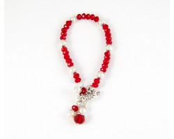 Red White School Colors 3 Bead Charm Toggle Bracelet