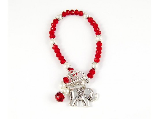 Red White Elephant Charm Toggle Bracelet