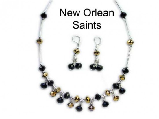 Saints Jet And Gold Crystal Bead Charm Necklace Set
