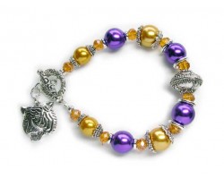LSU Purple & Gold Pearl With Tiger Charm Toggle Bracelet