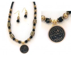 Gold Black Crystal New Orleans Water Meter Necklace Set