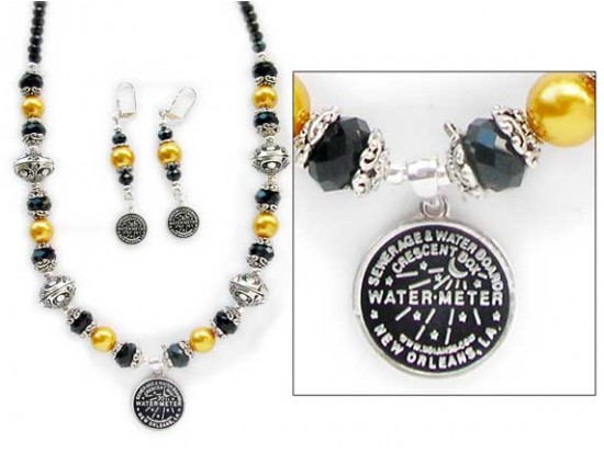Silver Gold Black Crystal New Orleans Water Meter Necklace Set Silver Gold Black Crystal New Orleans Water Meter Necklace Set