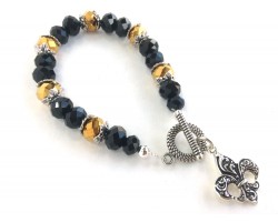 Black Gold Crystal Fleur de Lis Toggle Bracelet