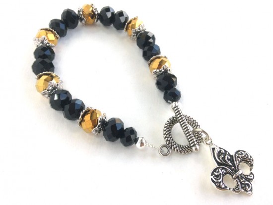 Black Gold Crystal Fleur de Lis Toggle Bracelet