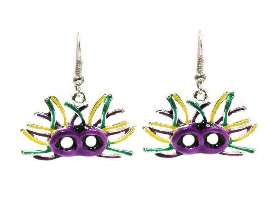 Mardi Gras Feather Face Mask Hook Earrings Mardi Gras Feather Face Mask Hook Earrings