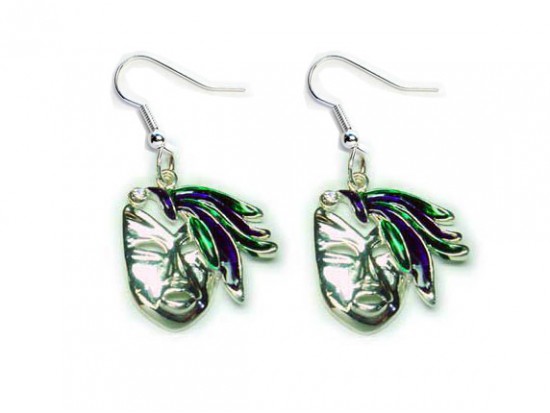 Mardi Gras Face Mask Purple Green Feathers Earrings Mardi Gras Face Mask Purple Green Feathers Earrings