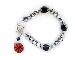 Silver Black Crystal Basketball Toggle Bracelet