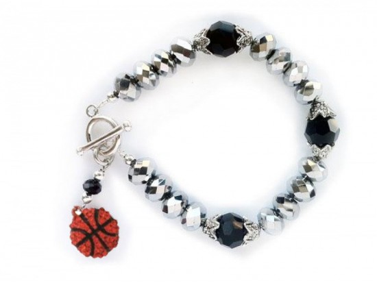 Silver Black Crystal Basketball Toggle Bracelet