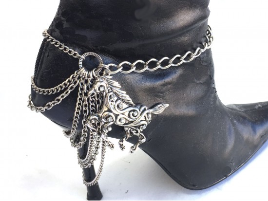 Antique Silver Horse Charm 7 Chain Shoe Boot Jewelry Antique Silver Horse Charm 7 Chain Shoe Boot Jewelry