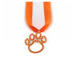 Orange Crystal Paw Print Orange Ribbon Necklace