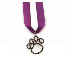 Purple Crystal Paw Print Purple Ribbon Necklace