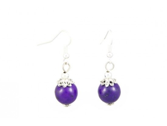 12mm Dark Purple Dyed Stone Filigree Bead Cap Earring 12mm Dark Purple Dyed Stone Filigree Bead Cap Earring