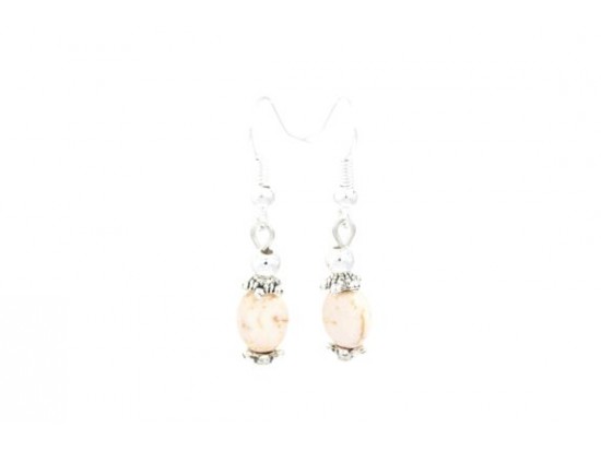 Beige 9x7mm Oval Dyed Stone Beads Earring on Hooks Beige 9x7mm Oval Dyed Stone Beads Earring on Hooks