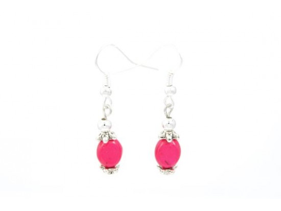 Hot Pink 9x7mm Oval Dyed Stone Beads Earring on Hooks Hot Pink 9x7mm Oval Dyed Stone Beads Earring on Hooks