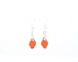Orange 9x7mm Oval Dyed Stone Beads Earring on Hooks
