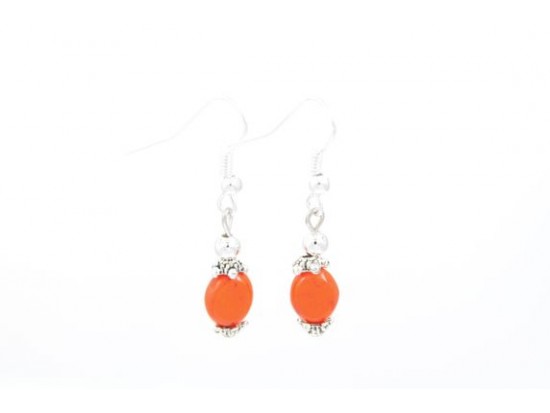 Orange 9x7mm Oval Dyed Stone Beads Earring on Hooks Orange 9x7mm Oval Dyed Stone Beads Earring on Hooks