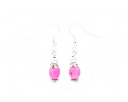 Pink 9x7mm Oval Dyed Stone Beads Earring on Hooks