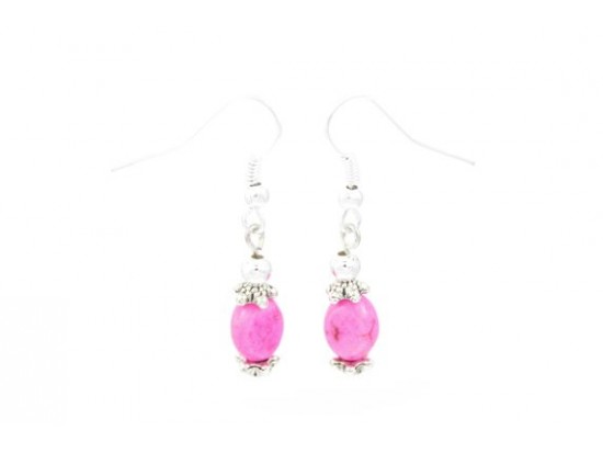 Pink 9x7mm Oval Dyed Stone Beads Earring on Hooks Pink 9x7mm Oval Dyed Stone Beads Earring on Hooks