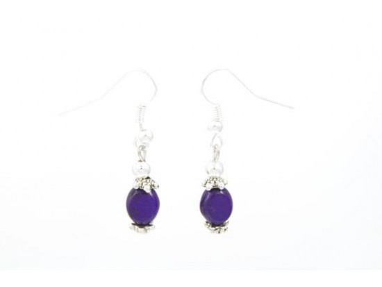 Purple 9x7mm Oval Dyed Stone Beads Earring on Hooks Purple 9x7mm Oval Dyed Stone Beads Earring on Hooks
