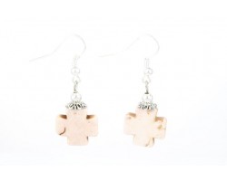 Beige Square Cross Dyed Stone Ear Hooks