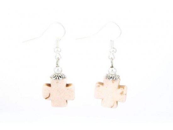 Beige Square Cross Dyed Stone Ear Hooks Beige Square Cross Dyed Stone Ear Hooks