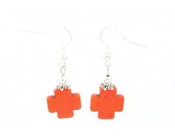 Orange Square Cross Dyed Stone Ear Hooks
