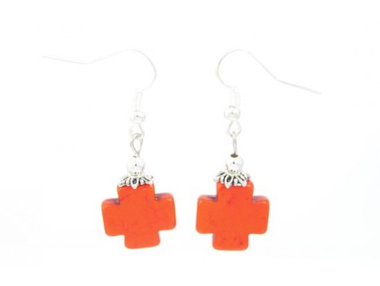 Orange Square Cross Dyed Stone Ear Hooks