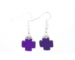 Purple Square Cross Dyed Stone Ear Hooks