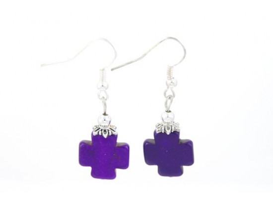 Purple Square Cross Dyed Stone Ear Hooks Purple Square Cross Dyed Stone Ear Hooks