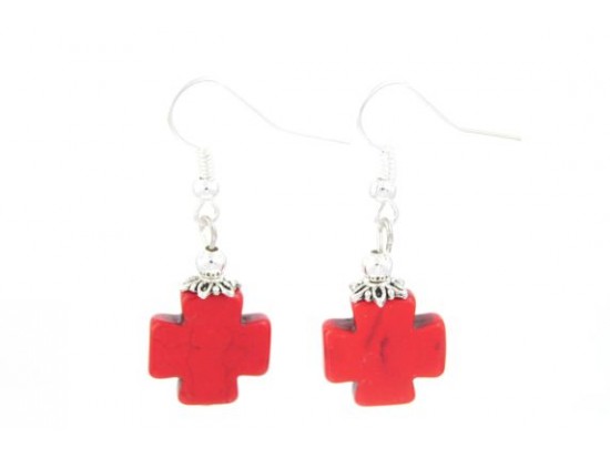 Red Square Cross Dyed Stone Ear Hooks Red Square Cross Dyed Stone Ear Hooks