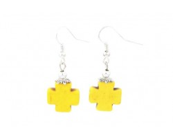 Yellow Square Cross Dyed Stone Ear Hooks