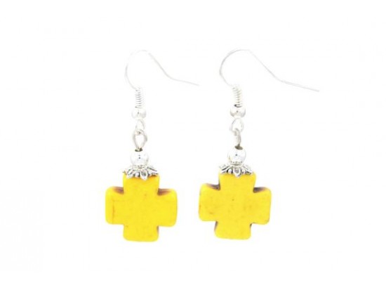 Yellow Square Cross Dyed Stone Ear Hooks Yellow Square Cross Dyed Stone Ear Hooks