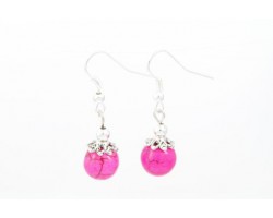 10mm Hot Pink Dyed Stone Filigree Bead Cap Earring