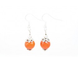 10mm Orange Dyed Stone Filigree Bead Cap Earring