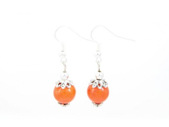 10mm Orange Dyed Stone Filigree Bead Cap Earring 10mm Orange Dyed Stone Filigree Bead Cap Earring