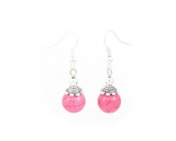 10mm Pink Dyed Stone Filigree Bead Cap Earring