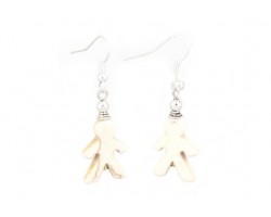 Beige People Carved Dyed Stone on French Hook Earrings