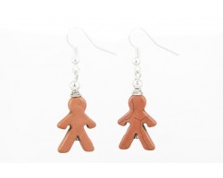 Brown People Carved Dyed Stone on French Hook Earrings