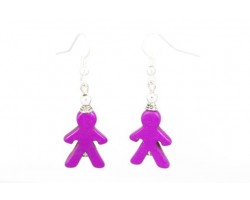 Fuchsia People Carved Dyed Stone on French Hook Earrings
