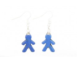 Navy People Carved Dyed Stone on French Hook Earrings