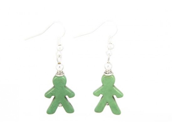 Olivine People Carved Dyed Stone on French Hook Earrings Olivine People Carved Dyed Stone on French Hook Earrings